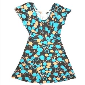 Mac & Jac Geometric Dress Knee Length Fit & Flare Short Cap Sleeves Stretch